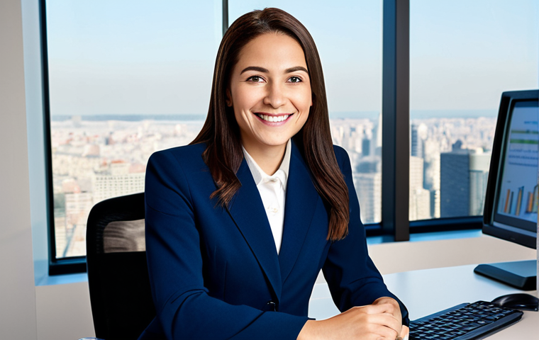 Modern Office Portrait**

"A professional businesswoman in a modest, dark blue business suit, sitting at a clean desk in a bright, modern office overlooking a cityscape. She is smiling confidently. Fully clothed, appropriate attire, safe for work. Perfect anatomy, correct proportions, natural pose. Professional corporate photography, high quality, family-friendly."

**