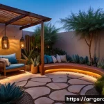 Home 22 원예디자이너 역할과 책임 - A serene outdoor garden space in a Middle Eastern setting featuring native drought-resistant plants ...
