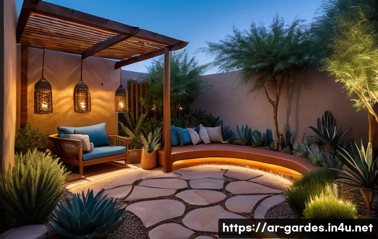 원예디자이너 역할과 책임 - A serene outdoor garden space in a Middle Eastern setting featuring native drought-resistant plants ...