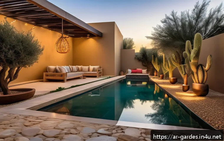 원예디자이너 직무 교육 프로그램 - A beautifully designed Mediterranean-style garden in a hot, dry climate, featuring drought-resistant...